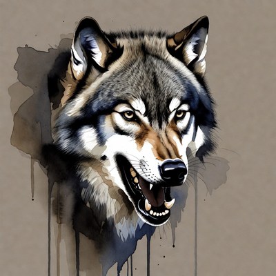 Growling Gray Wolf Head Illustration