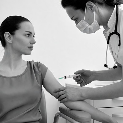 Nurse vaccinating woman in arm