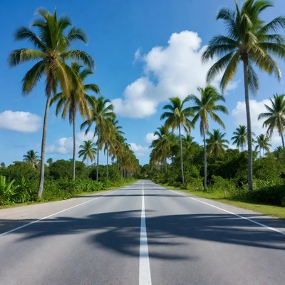 Palm trees lining tropical road