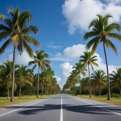 Palm trees lining tropical road