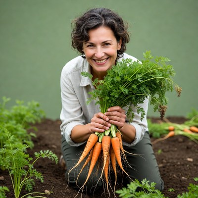 Woman holding fresh carrots