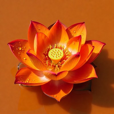 Orange lotus flower with water droplets