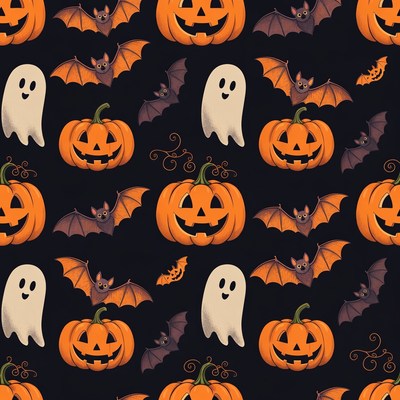 Halloween Pumpkin Bats Ghosts Pattern