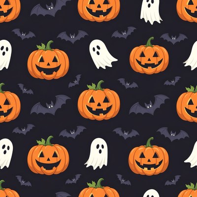 Halloween Pumpkins Ghosts Bats Pattern