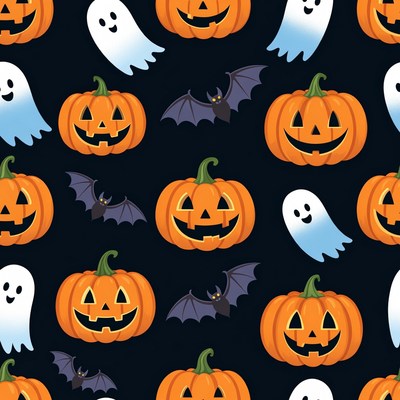 Halloween Pumpkins Ghosts Bats Pattern