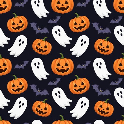 Halloween Jack-o-Lanterns Ghosts Bats Pattern
