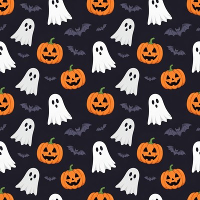 Halloween Ghosts Pumpkins Bats Pattern