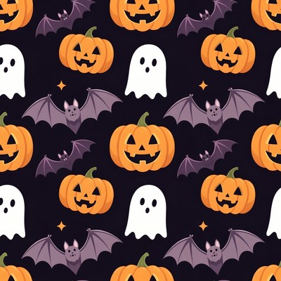 Halloween Pumpkins Bats Ghosts Pattern