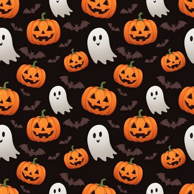 Halloween Pumpkins Ghosts Bats Pattern