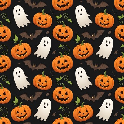 Halloween Jack-o-Lanterns Ghosts Bats Pattern