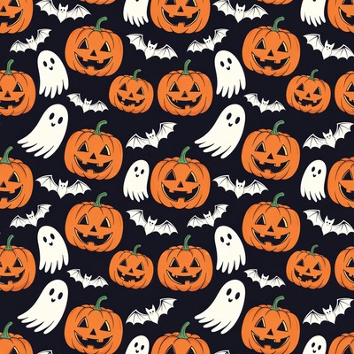 Halloween Jack-o-Lanterns Ghosts Bats Pattern