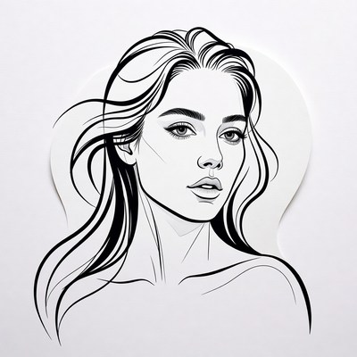 Beautiful woman line art portrait