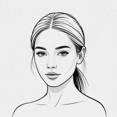 Line Art Portrait of Young Woman