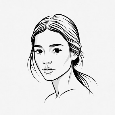 Asian woman line art portrait