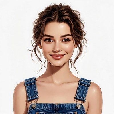 Smiling woman in denim overalls