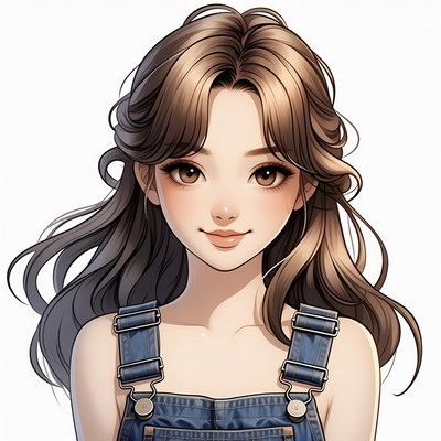 Anime girl in denim overalls