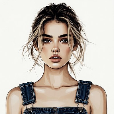 Woman in denim overalls portrait