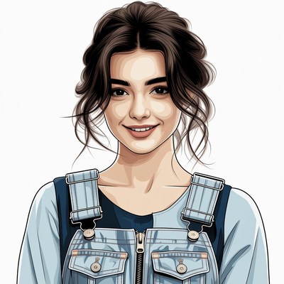 Woman in denim overalls illustration