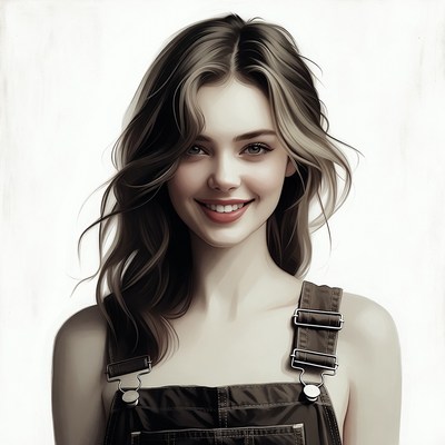 Smiling woman in denim overalls