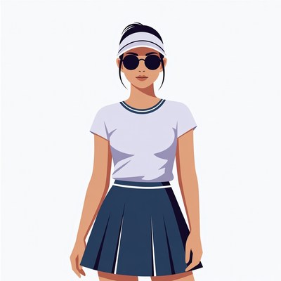 Asian woman in visor and tennis skirt