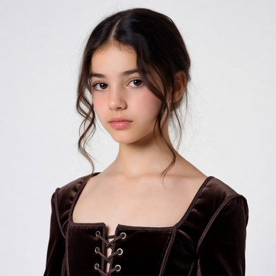 Teen girl in brown velvet dress