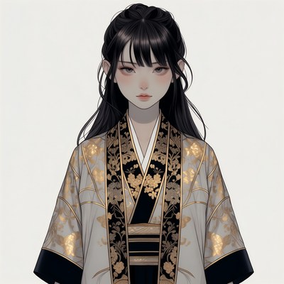 Asian woman in gold kimono
