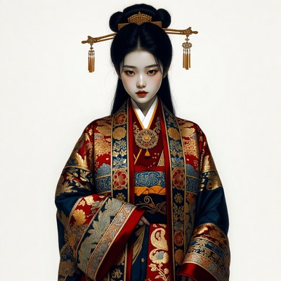 Asian woman in ornate hanbok
