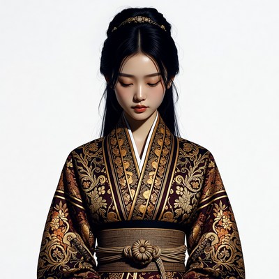 Asian woman in ornate hanbok