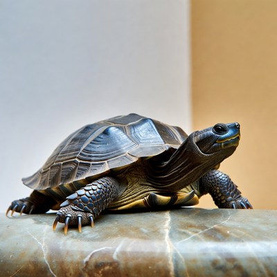 Black turtle on marble surface