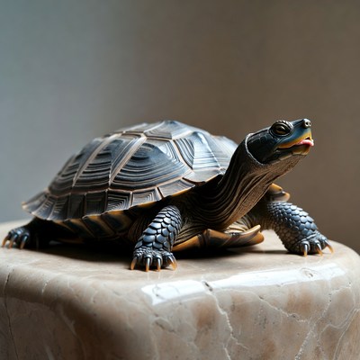 Chinese Pond Turtle on Marble Pedestal