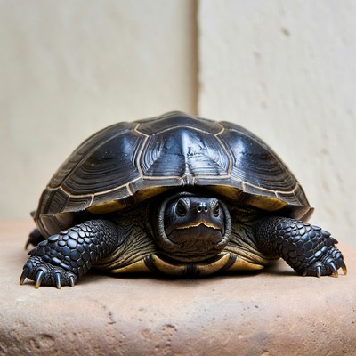 Black Turtle on Stone Surface