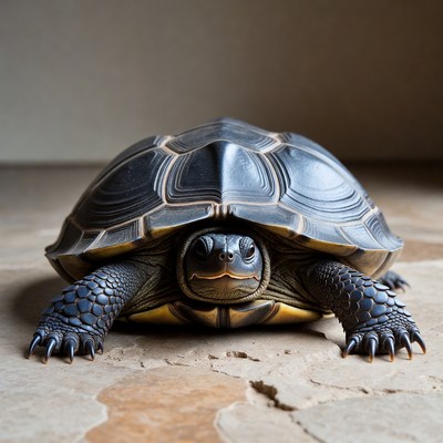 Black Turtle on Stone Floor