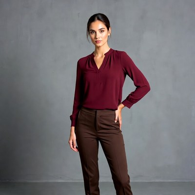 Latina woman in red blouse brown pants