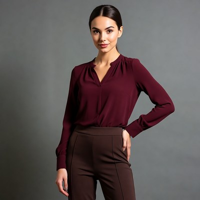 Latina woman in maroon blouse and pants