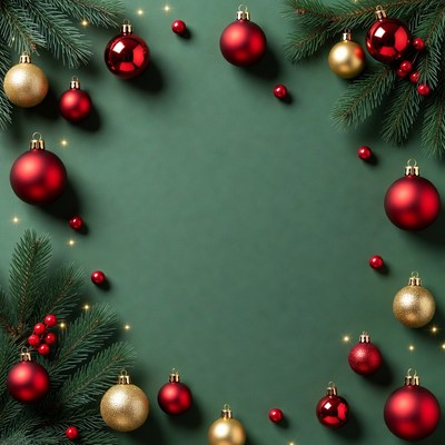 Christmas Ornaments on Green Background