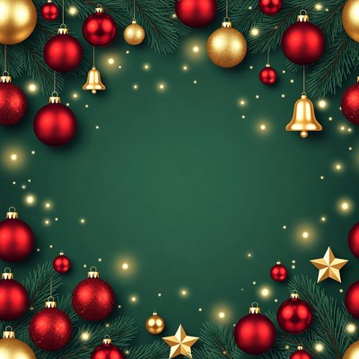 Christmas Ornaments on Green Background
