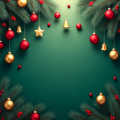 Christmas Ornaments on Green Background