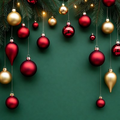 Red and Gold Christmas Ornaments Hanging