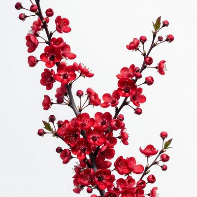 Red Plum Blossoms on Branch