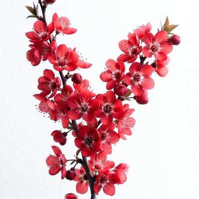 Red Plum Blossoms on Branch