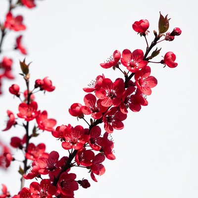 Red blossoms on white background