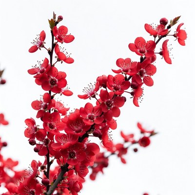 Red Plum Blossoms on White Background