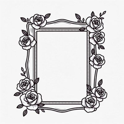 Black Rose Floral Frame Illustration