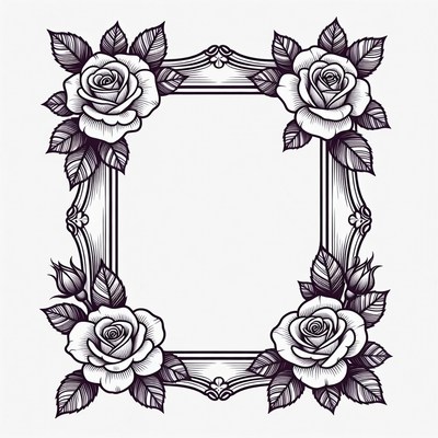 Ornate Black Rose Frame Illustration
