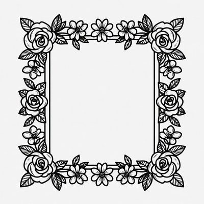 Floral Rose Flower Frame Border