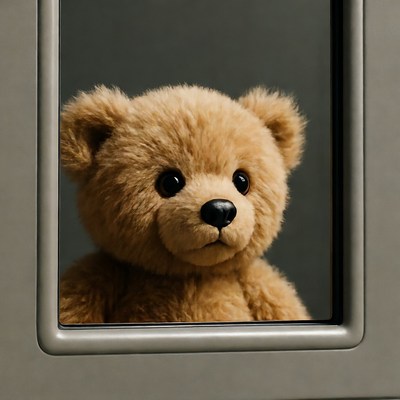 Cute teddy bear peeking through frame