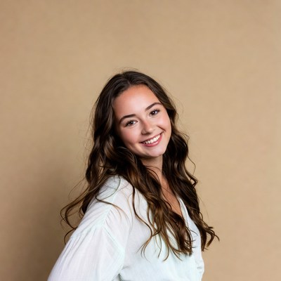 Smiling young woman with long wavy hair