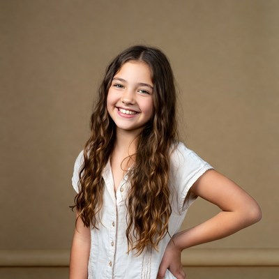 Smiling girl with curly hair