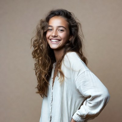 Smiling girl with curly hair