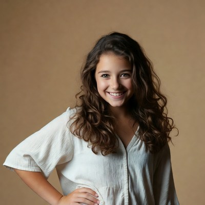 Smiling girl with curly hair